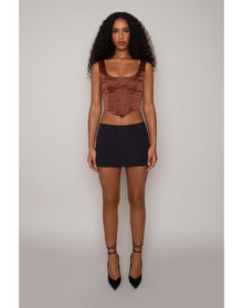 Satin Lace-Up Bustier Top | Espresso