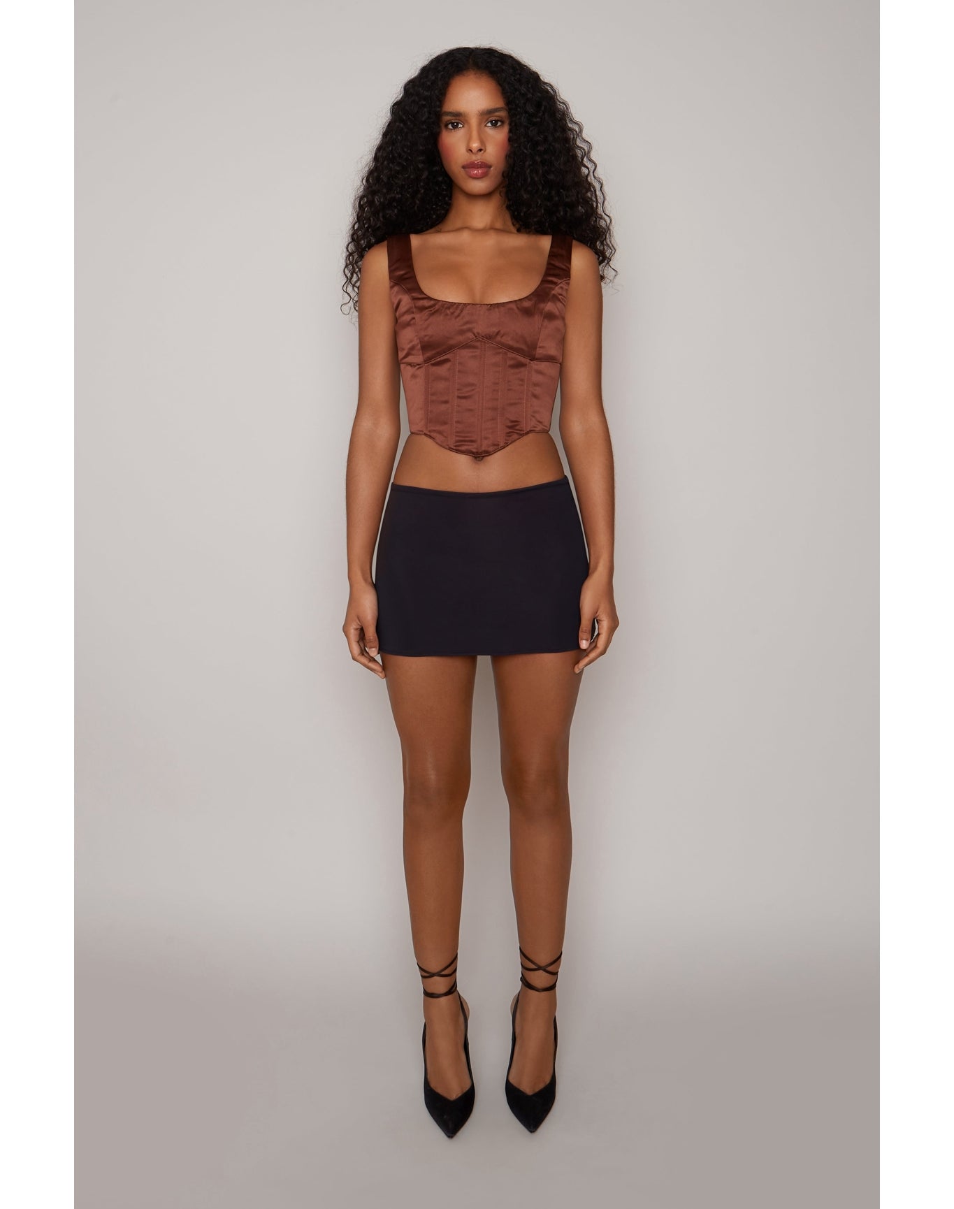 Satin Lace-Up Bustier Top | Espresso