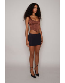 Satin Lace-Up Bustier Top | Espresso