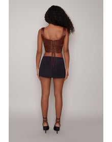 Satin Lace-Up Bustier Top | Espresso