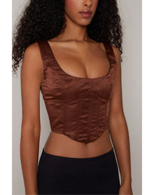 Satin Lace-Up Bustier Top | Espresso