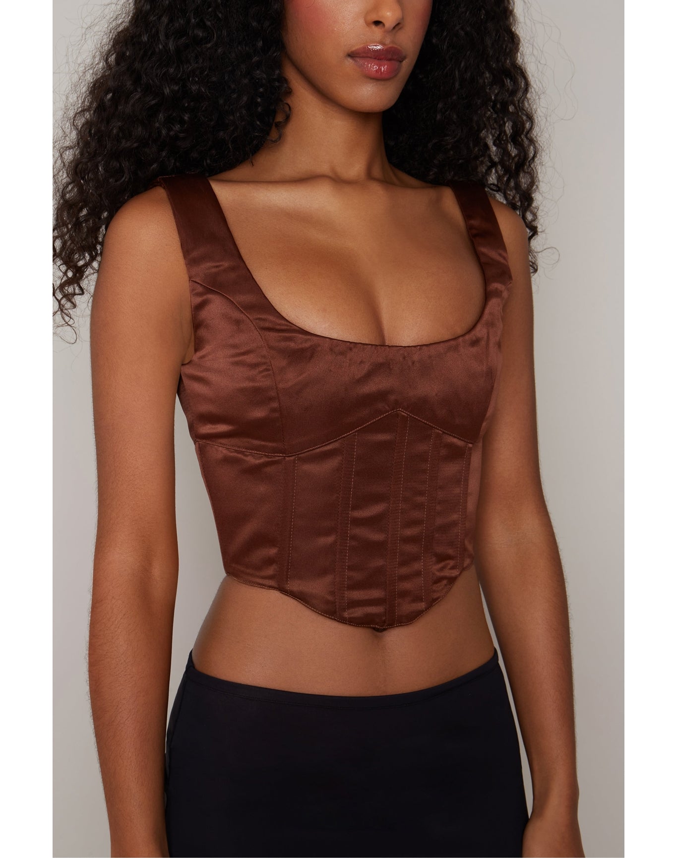 Satin Lace-Up Bustier Top | Espresso