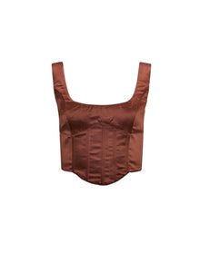 Satin Lace-Up Bustier Top | Espresso