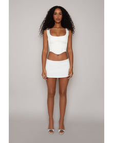 Satin Lace-Up Bustier Top | White