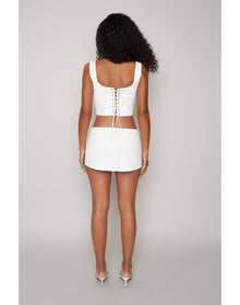 Satin Lace-Up Bustier Top | White