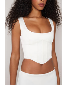 Satin Lace-Up Bustier Top | White