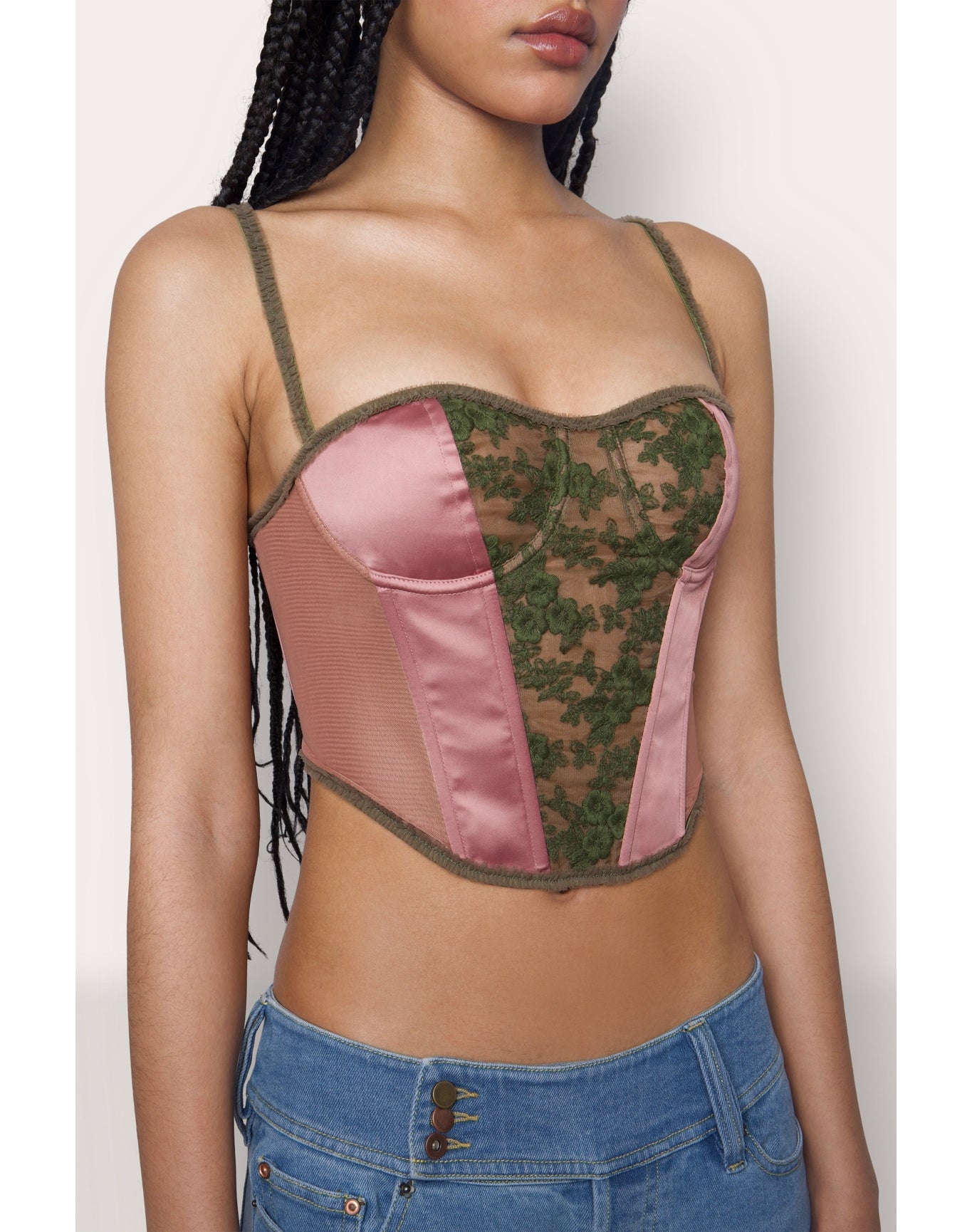 Satin Lace Panel Bustier Corset | Mulberry