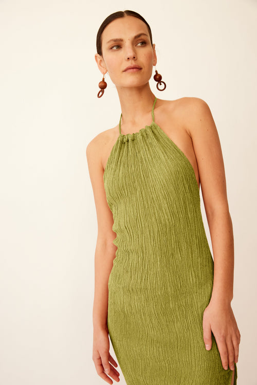 green emerald velvet dress Savannah Morrow Verita Dress in Agave – Coco & Lola main image 0
