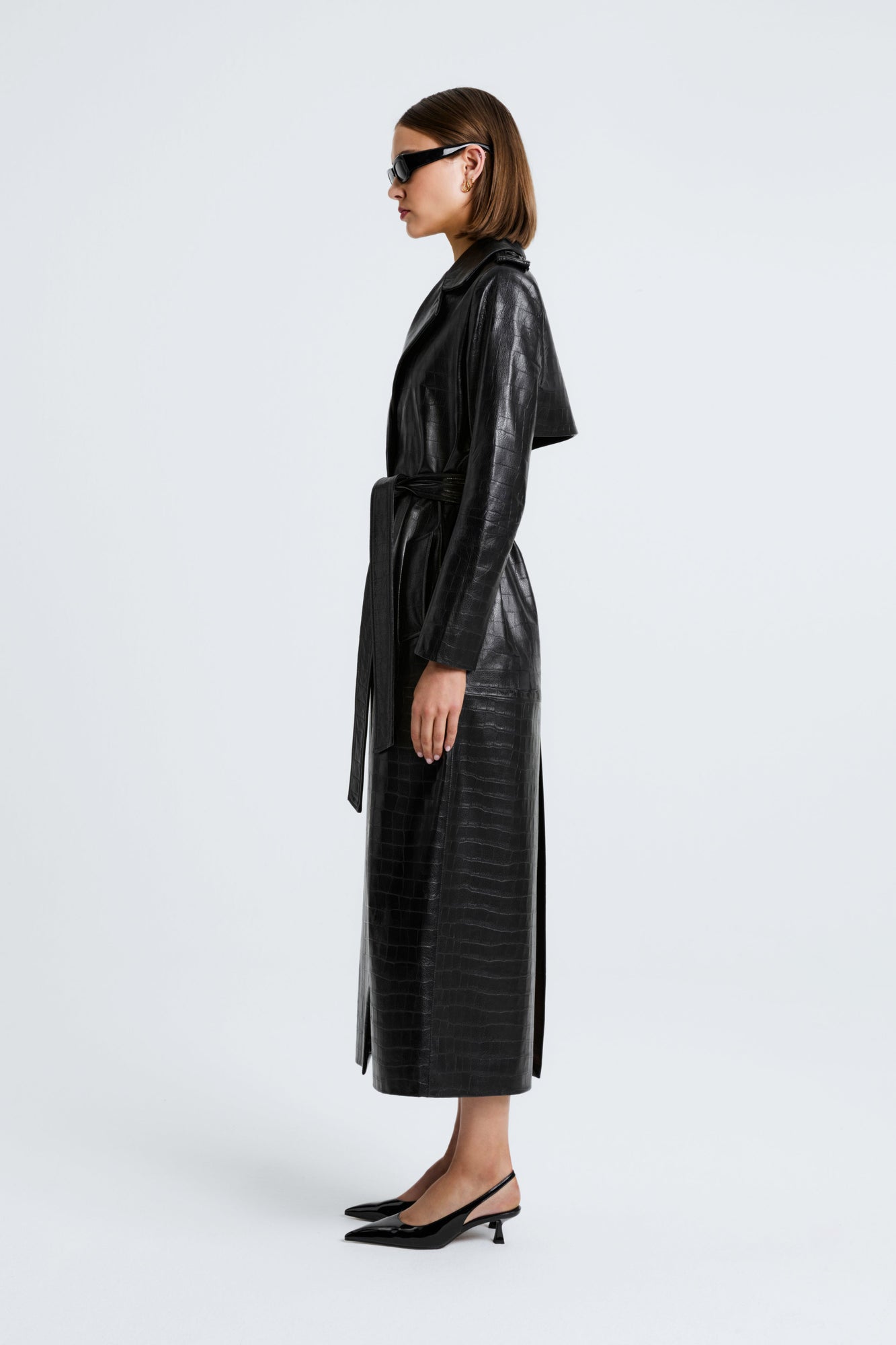 Scarlett | Polished Leather Trench | Black-Gloss-Croco
