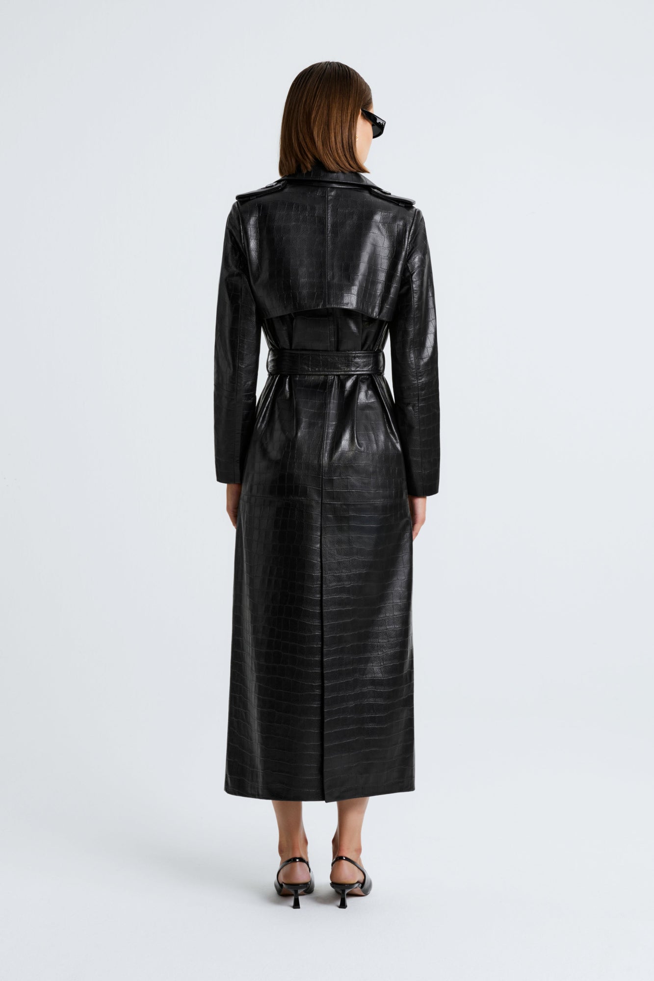 Scarlett | Polished Leather Trench | Black-Gloss-Croco