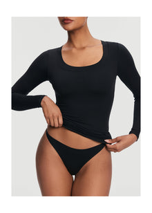 Scoop Neck Long Sleeve Top | Black