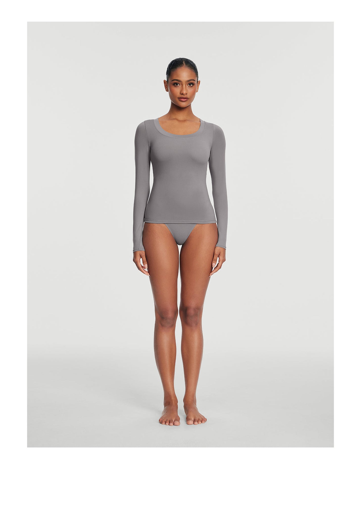 Scoop Neck Long Sleeve Top | Cool Gray
