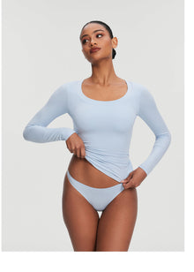 Scoop Neck Long Sleeve Top | Sky Blue