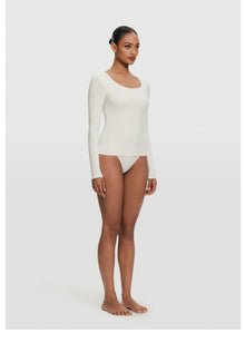 Scoop Neck Long Sleeve Top | White