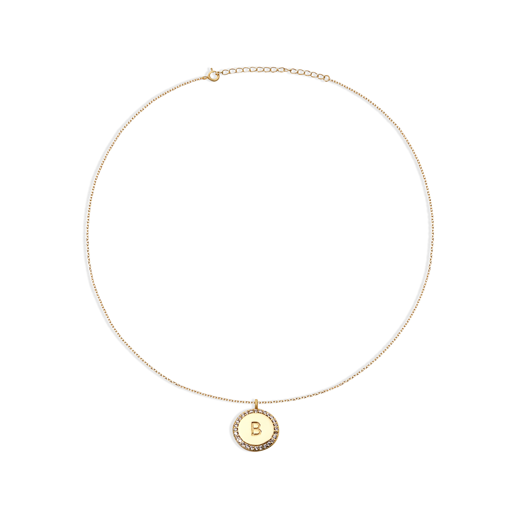 The Block Pave' Initial Disc Necklace | 18KT Gold Vermeil & Sterling Silver