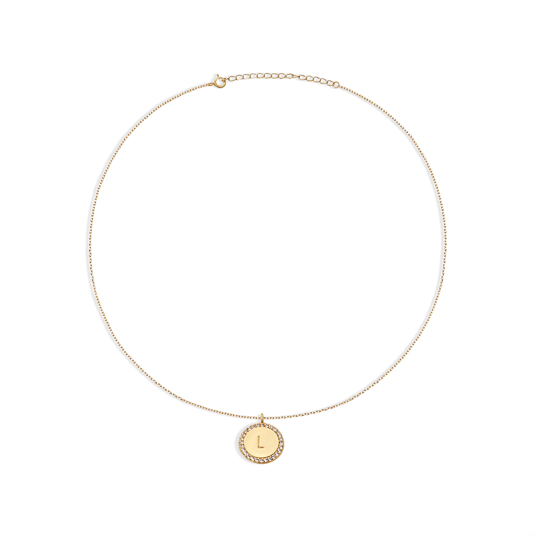 The Block Pave' Initial Disc Necklace | 18KT Gold Vermeil & Sterling Silver