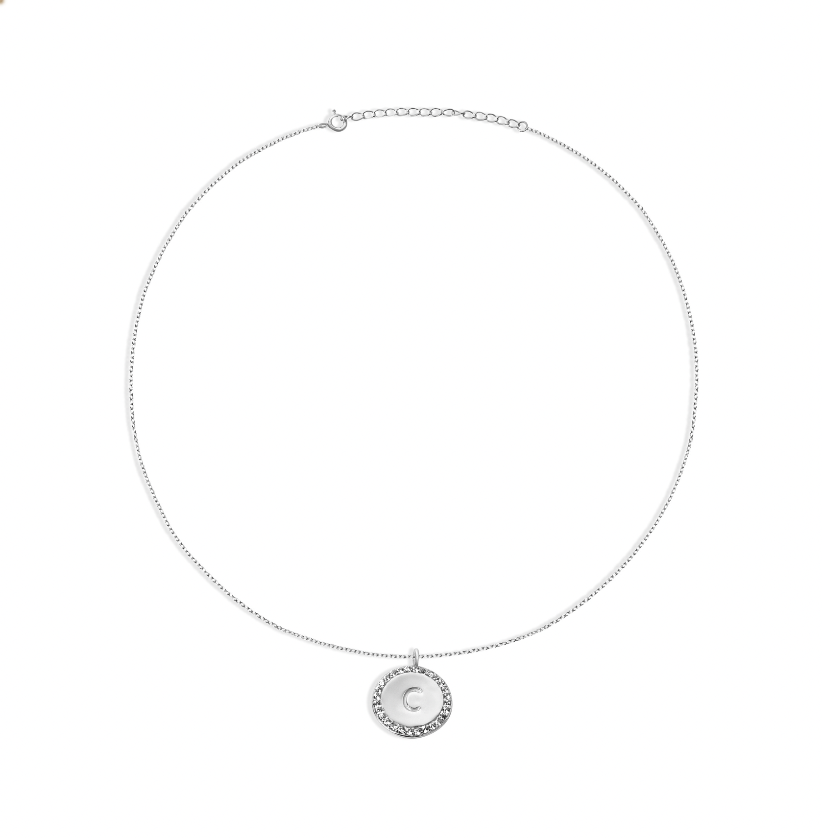 The Block Pave' Initial Disc Necklace | 18KT Gold Vermeil & Sterling Silver