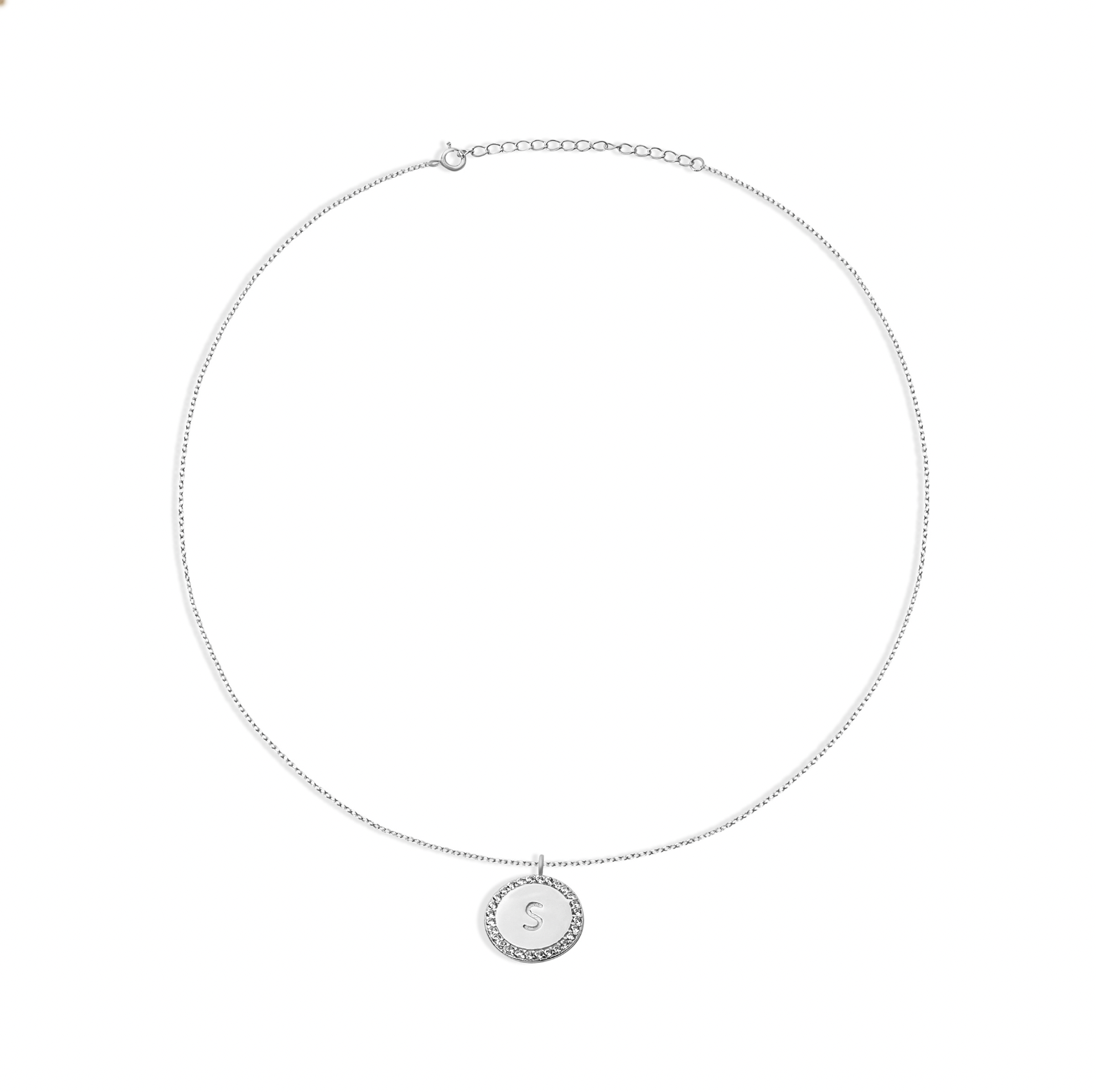 The Block Pave' Initial Disc Necklace | 18KT Gold Vermeil & Sterling Silver