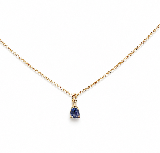 Le Blue Drop Necklace | 10K Yellow Gold | Blue Pear Shape Sapphire