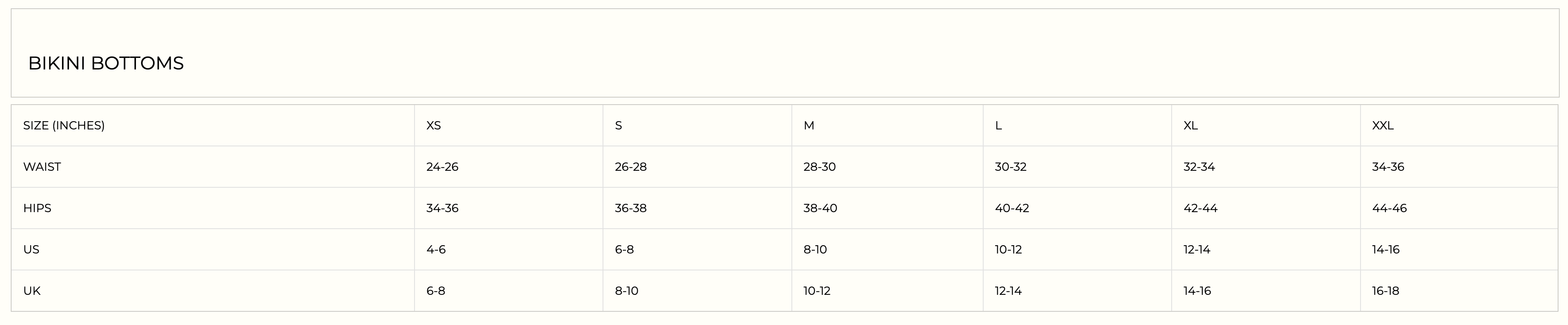 Product size guide