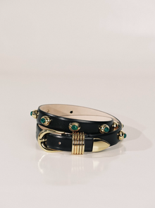 Hollyhock Stone Belt | Black 24K Gold & Emerald Stone