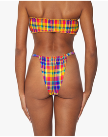 Scrunchie Bandeau Rainbow Plaid Bikini Top | Multi