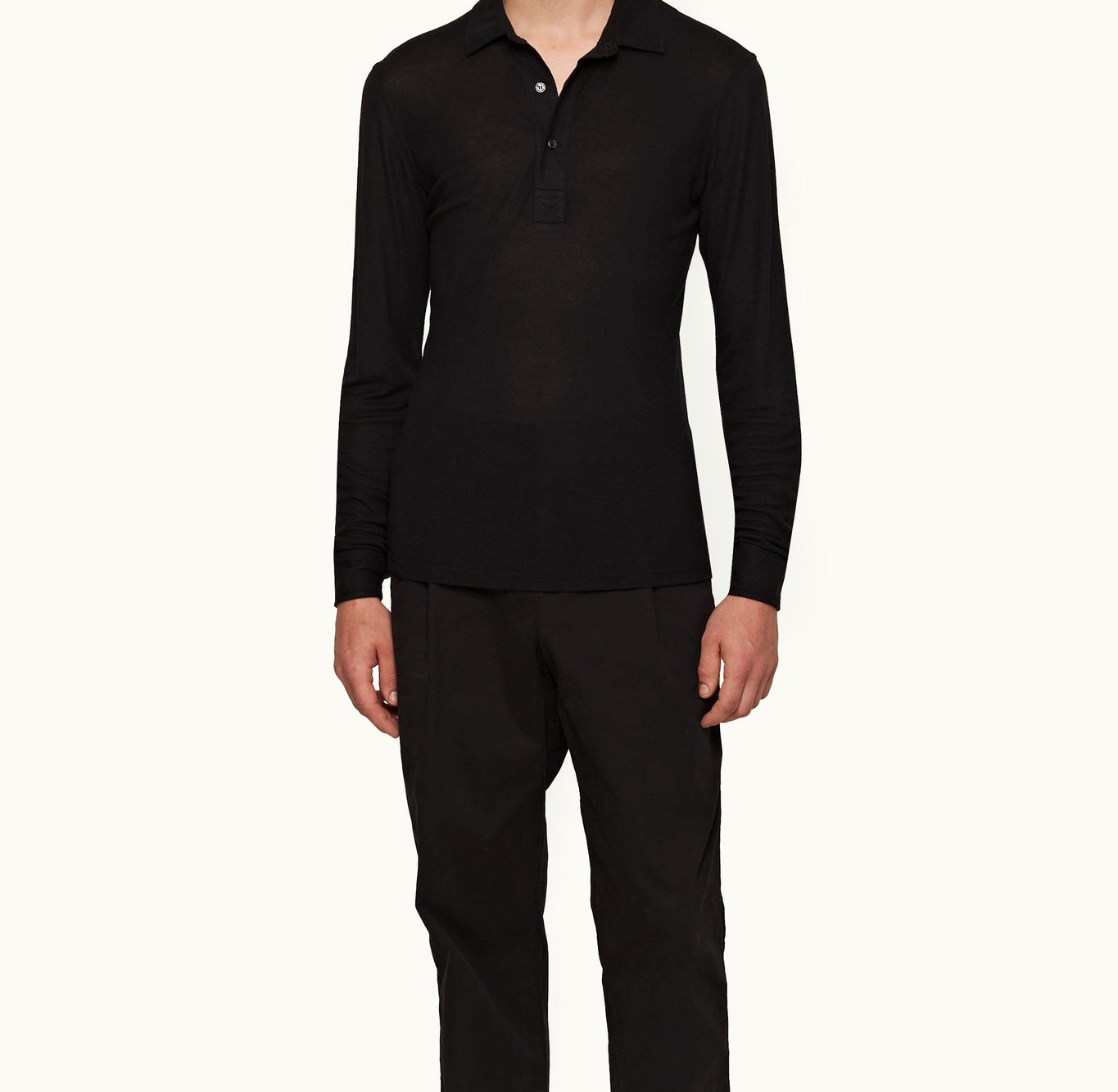 Sebastian Cashmere Tailored Fit Long-Sleeve Cashmere Polo Shirt | Black