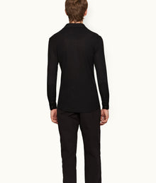 Sebastian Cashmere Tailored Fit Long-Sleeve Cashmere Polo Shirt | Black