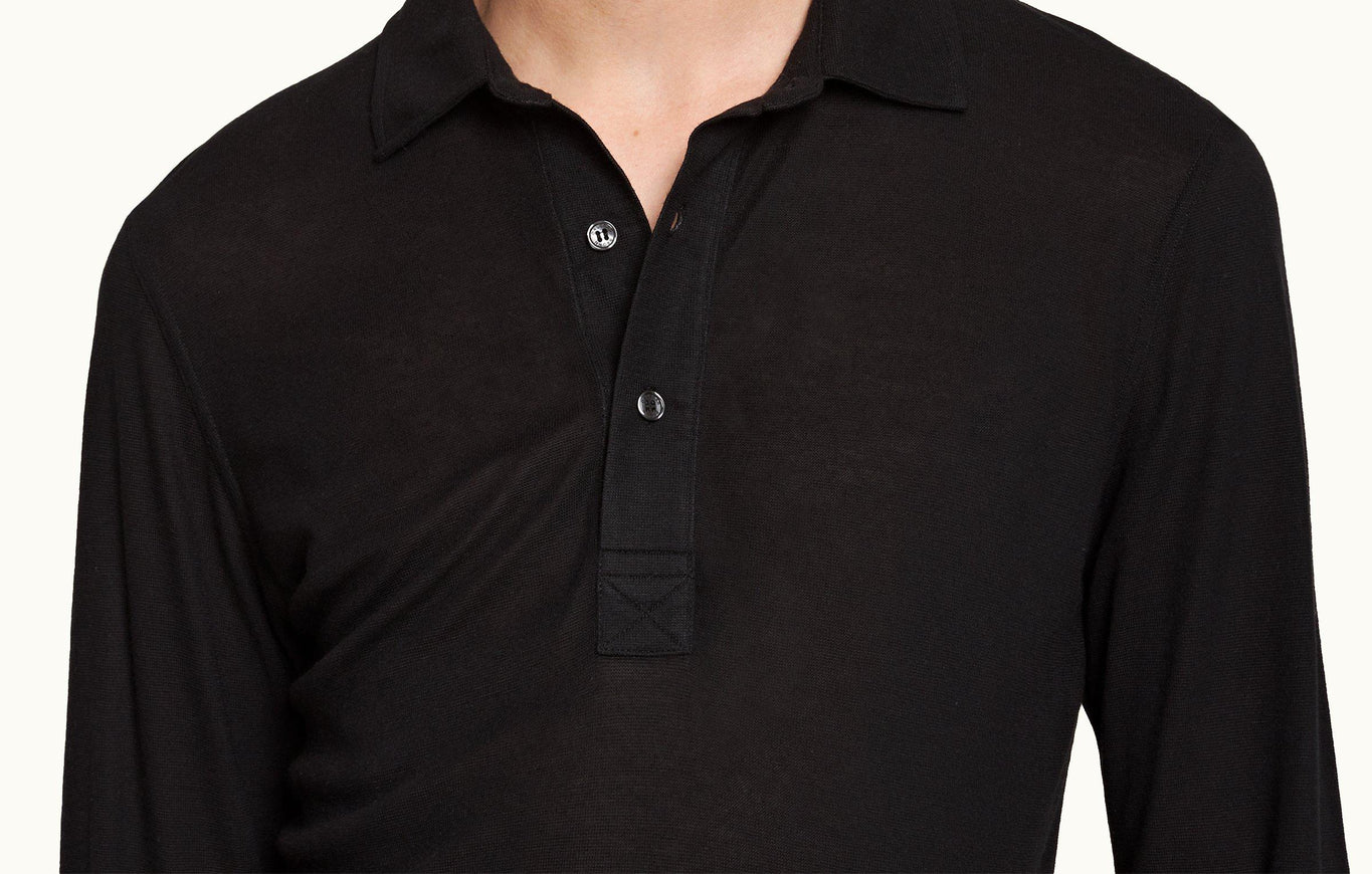 Sebastian Cashmere Tailored Fit Long-Sleeve Cashmere Polo Shirt | Black