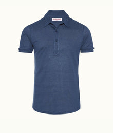 Sebastian Linen Tailored Fit Linen Polo Shirt | Classic Blue
