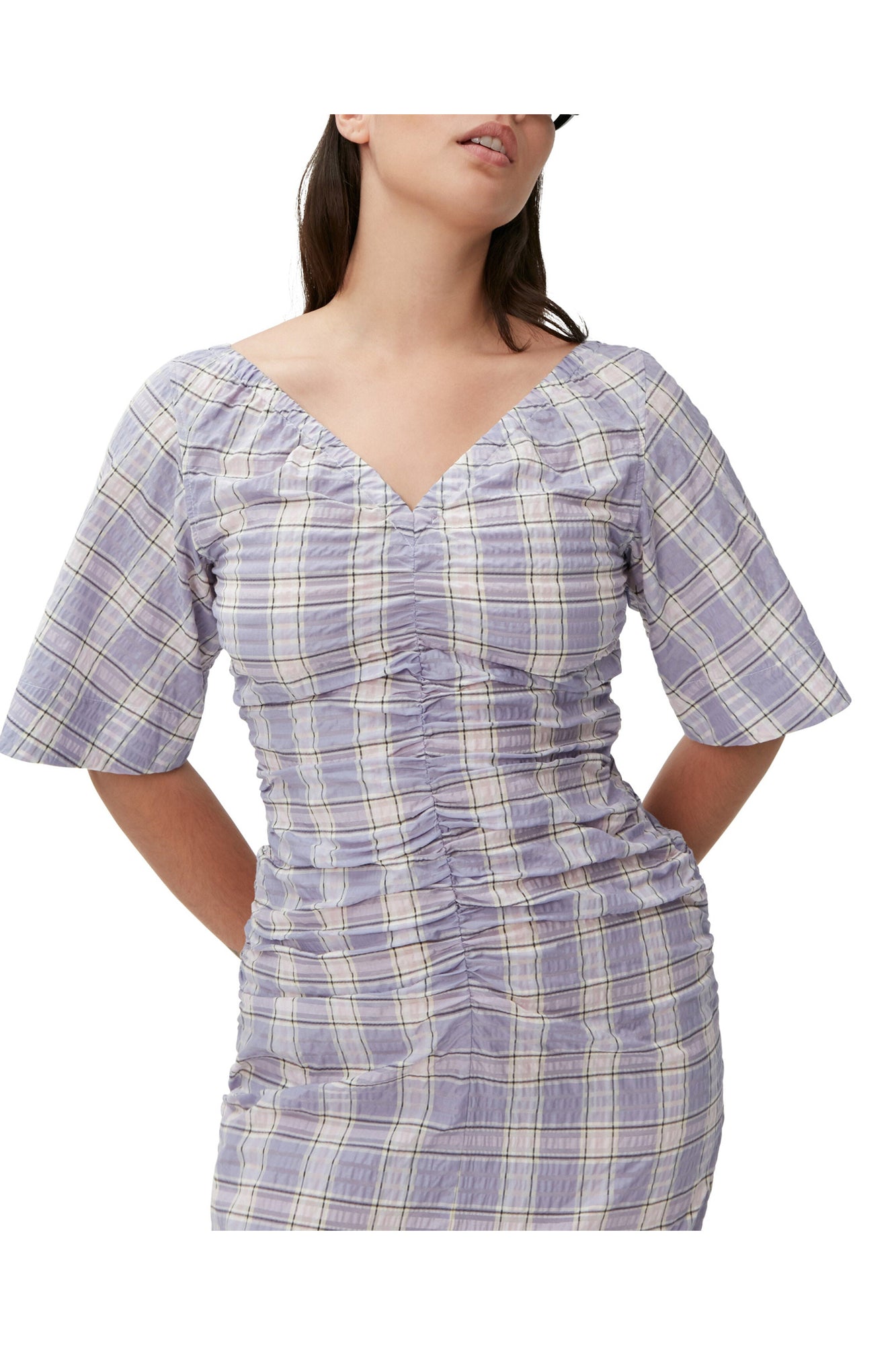 Seersucker Midi Dress | Check Persian Violet