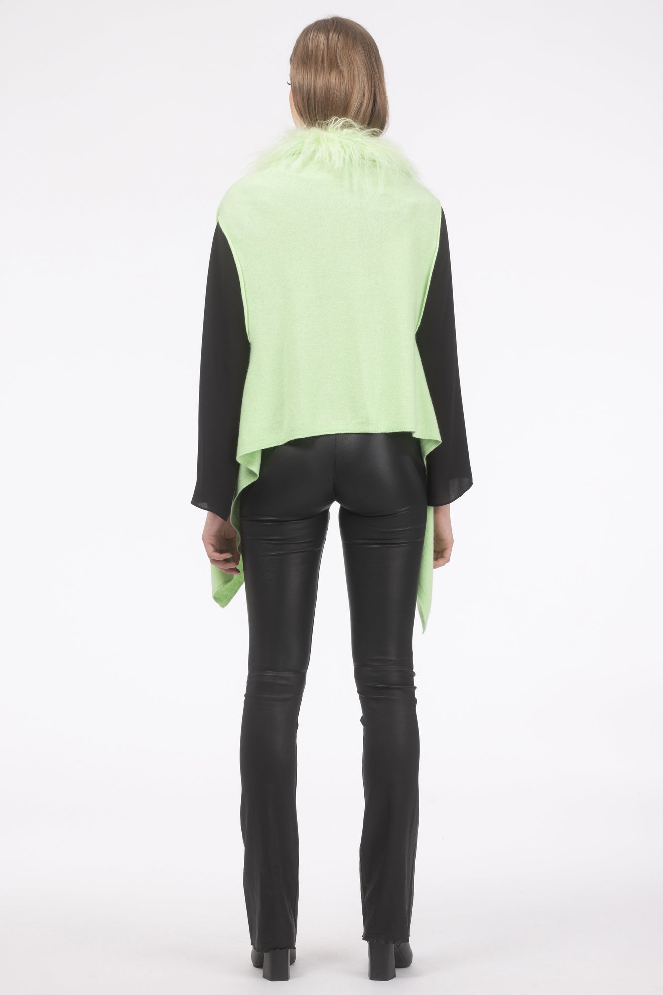 Select Cashmere And Merino Wool Blend Vest With Select Mongolian Lamb Trim | Lime Green