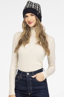 Select Cashmere Beanie Hat | Black/Ivory