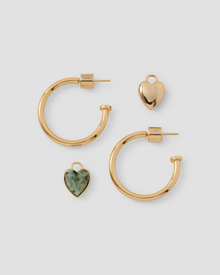 Semi-Precious Convertible Heart Huggies earring - product detail shot | gold huggie earrings