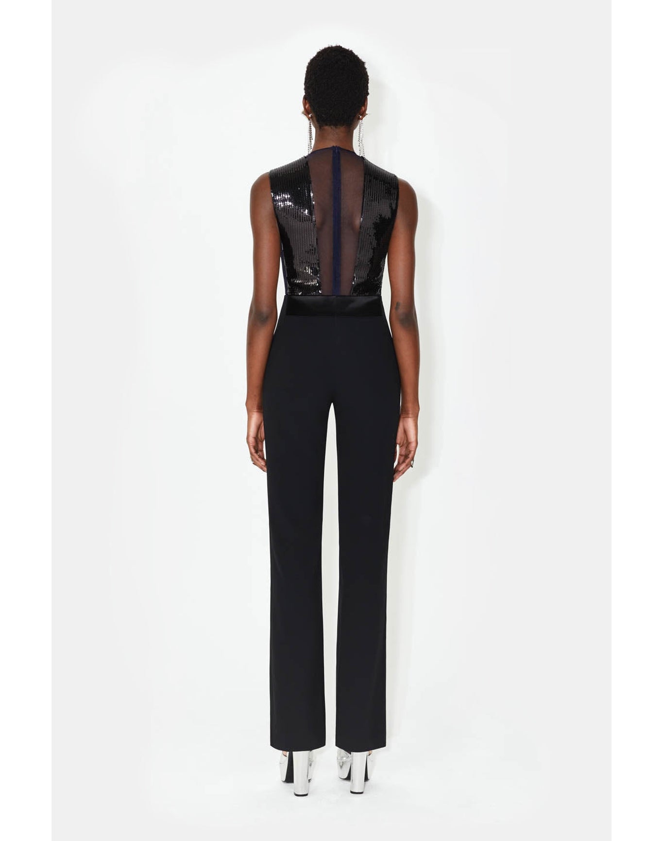 Sequin Plunge Jumpsuit | Black