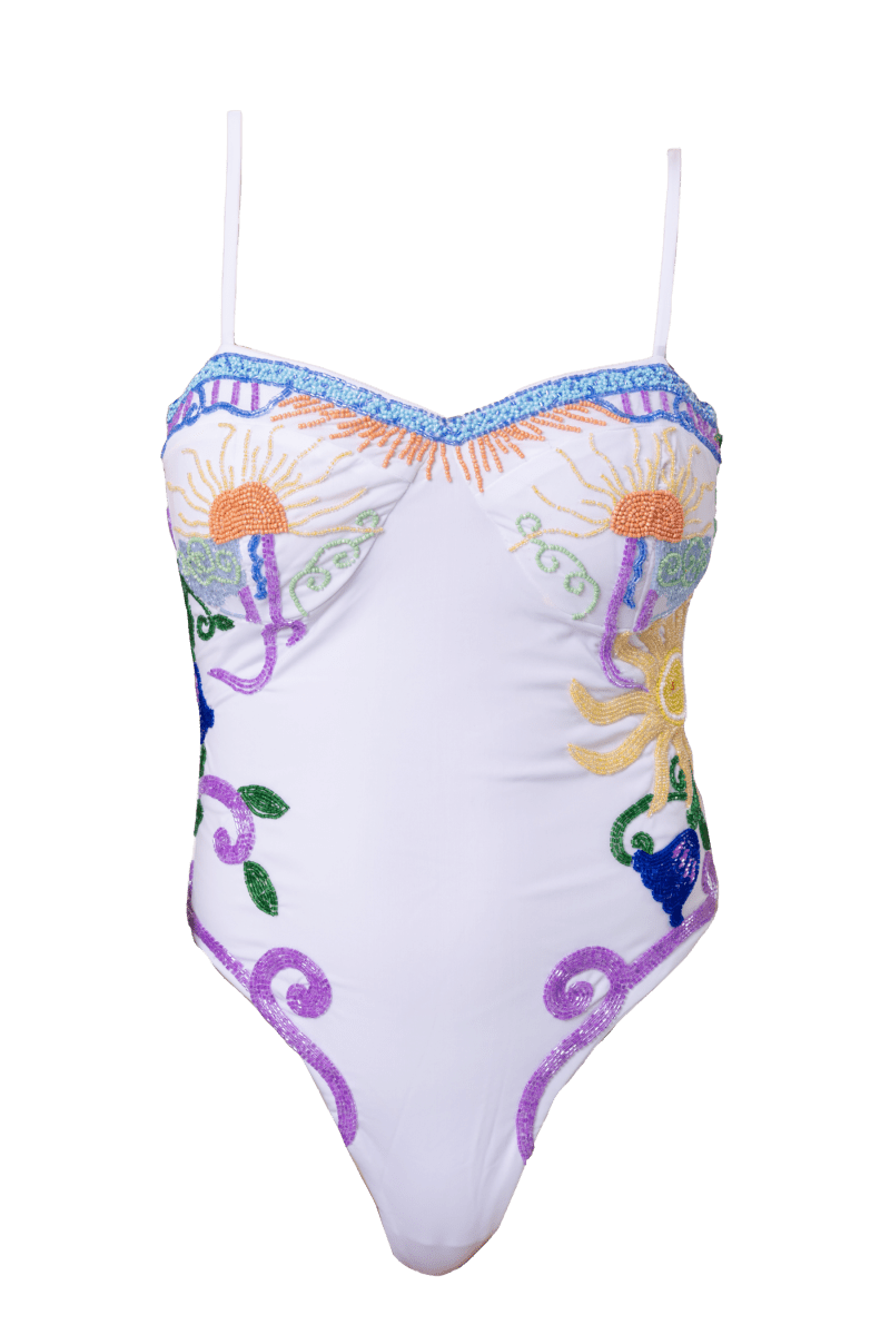 Serenity Hand - Beaded Embellished One - Piece Swimsuit - Self - Adore