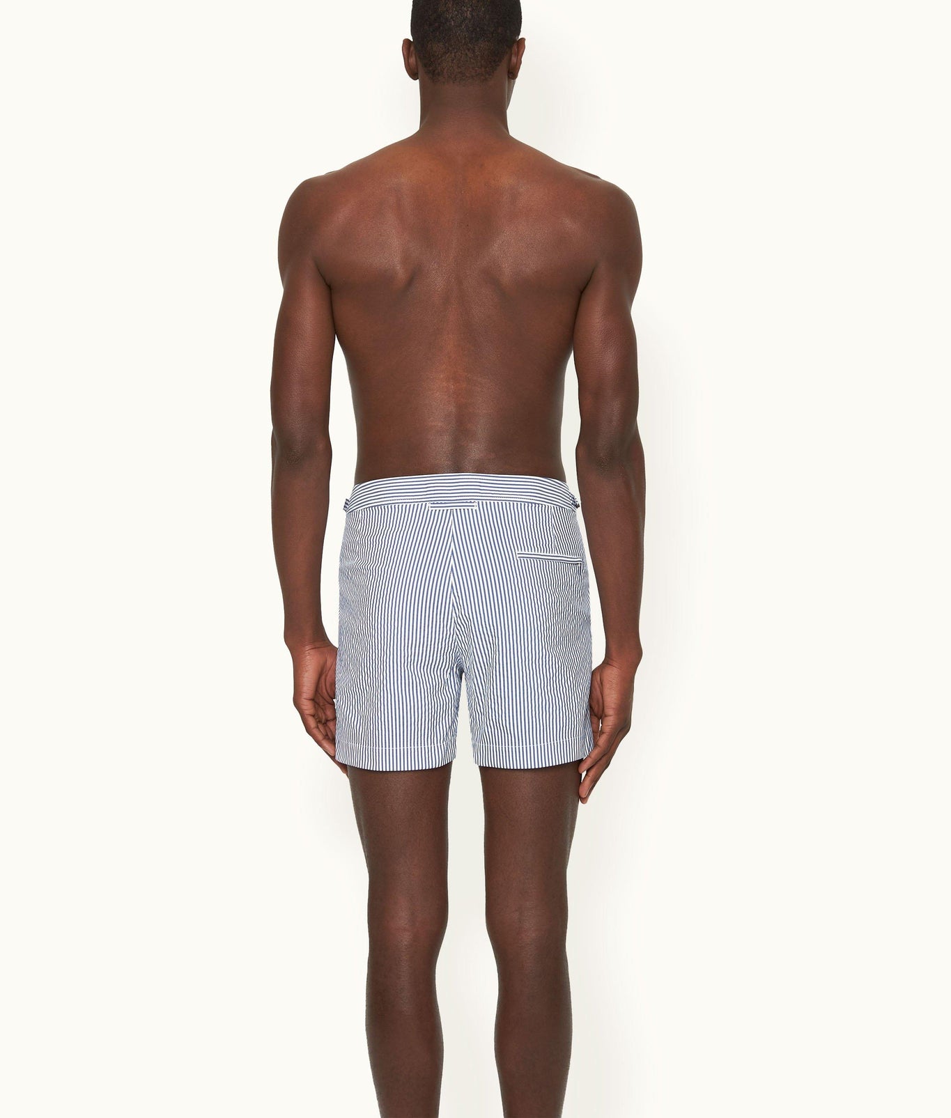 Setter Seersucker Shorter-Length Swim Shorts Woven | Blueberry/White Stripe