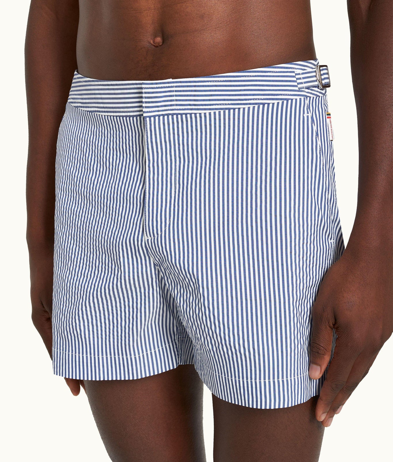 Setter Seersucker Shorter-Length Swim Shorts Woven | Blueberry/White Stripe