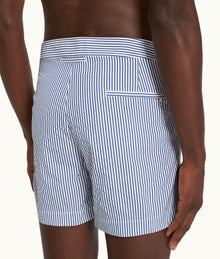Setter Seersucker Shorter-Length Swim Shorts Woven | Blueberry/White Stripe