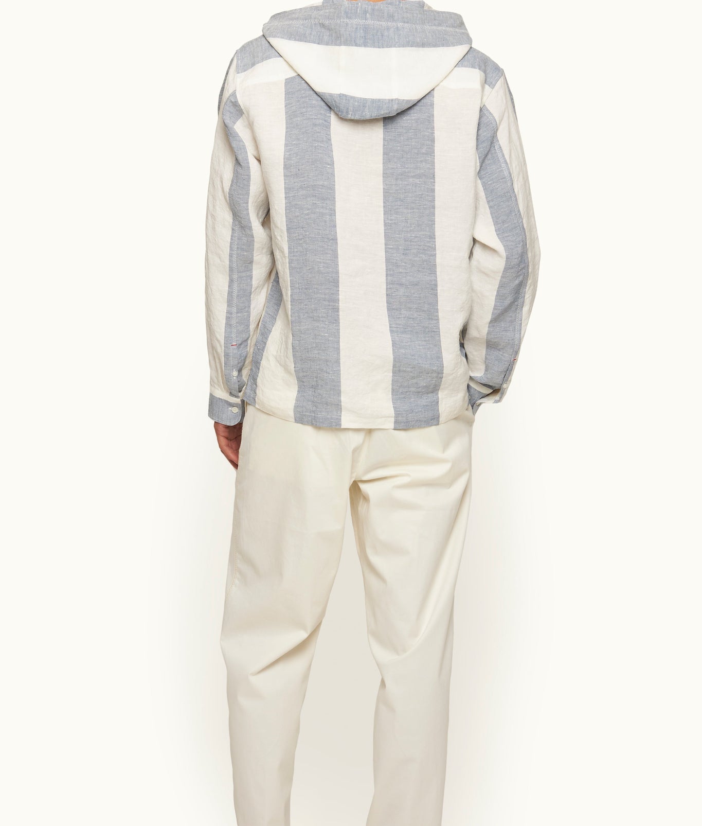 Shanklin Relaxed Fit Overhead Hooded Stripe Linen Shirt | Bergamo Blue/White Stripe