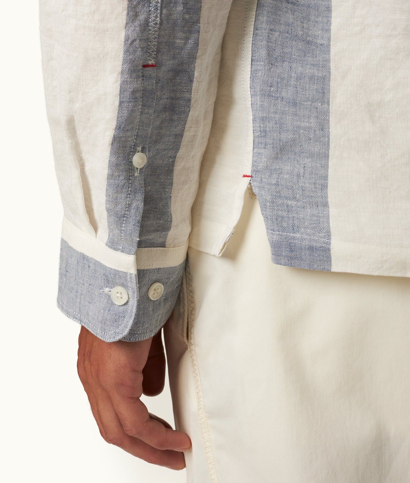 Shanklin Relaxed Fit Overhead Hooded Stripe Linen Shirt | Bergamo Blue/White Stripe