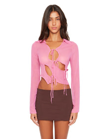 Sheer Long Sleeve Tie Top | Rouge