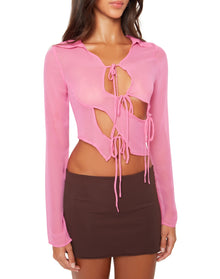 Sheer Long Sleeve Tie Top | Rouge