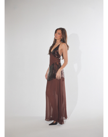 Sheer Panel Maxi Dress | Chocolate