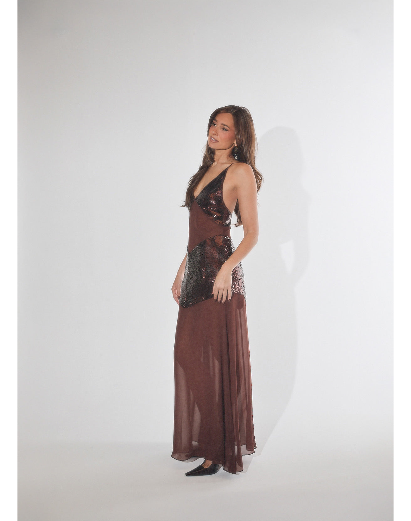 Sheer Panel Maxi Dress | Chocolate