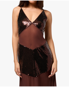 Sheer Panel Maxi Dress | Chocolate