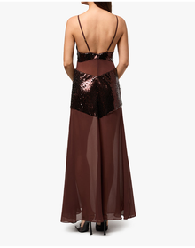 Sheer Panel Maxi Dress | Chocolate