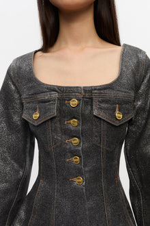Shimmery Foil Denim Blazer | Washed Black/Black