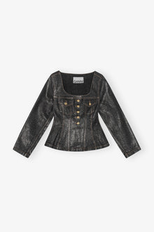 Shimmery Foil Denim Blazer | Washed Black/Black
