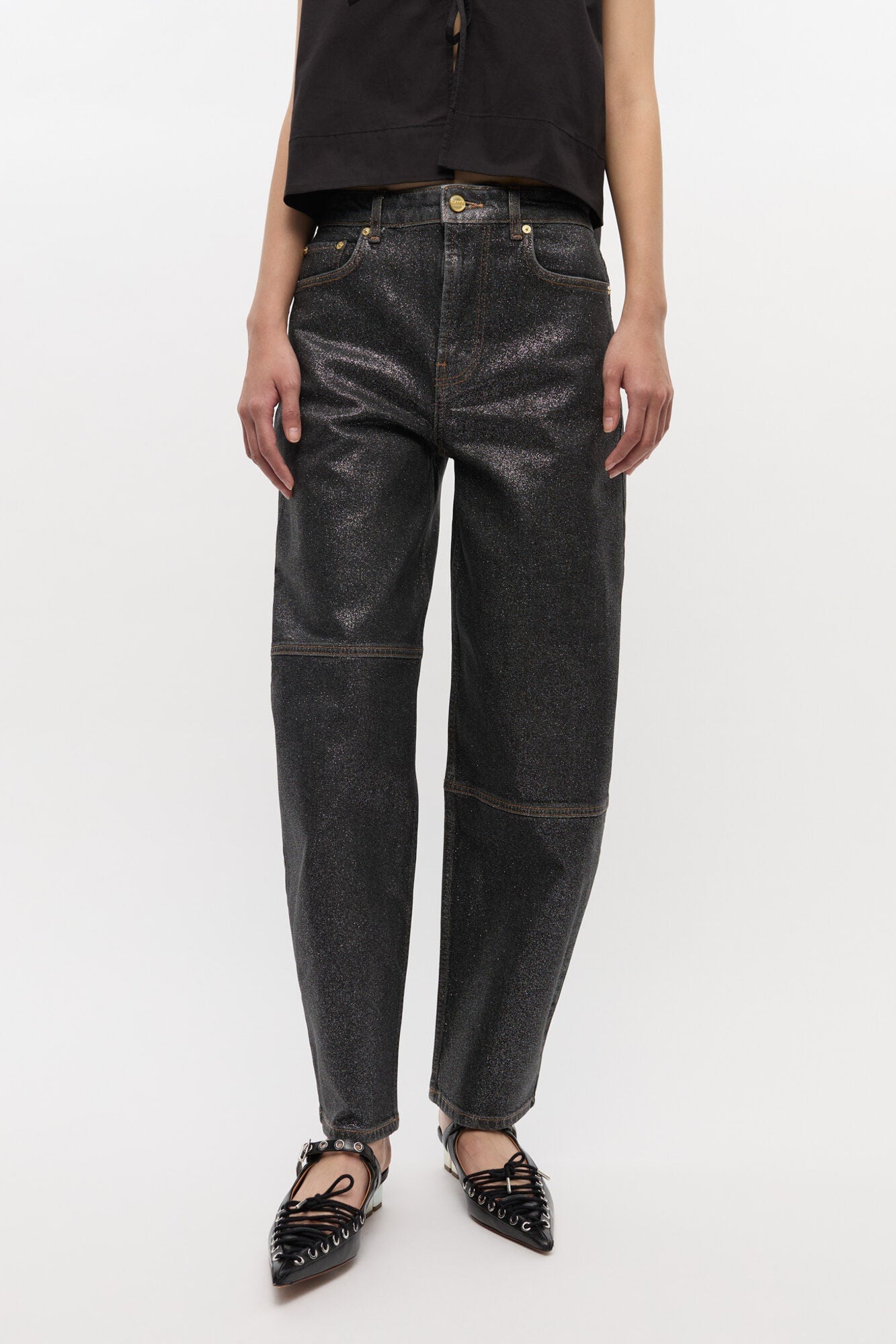 Shimmery Foil Stary Jeans | Washed Black/Black